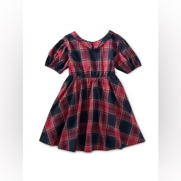 Tea Collection Girls Puff Sleeve Collared Dress Matsuri Plaid in Red - Size 14 - Picture 1 of 12